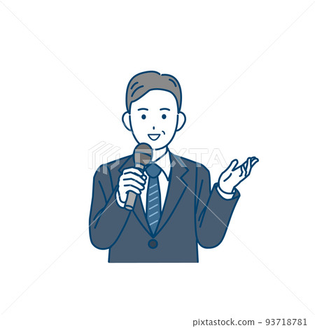 Holding a microphone and speaking, a man in a suit, middle-aged, middle-aged, businessman, speech, lecture, illustration Holding a microphone and speaking, a man in a suit, middle-aged, middle-aged, businessman, speech, lecture, illustration 93718781