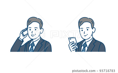 Man in a suit using a smartphone middle-aged middle-aged office worker businessman mobile phone illustration Man in a suit using a smartphone middle-aged middle-aged office worker businessman mobile phone illustration 93718783