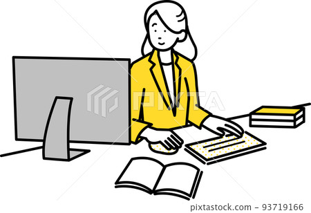 Illustration material of a woman working at a desk 93719166