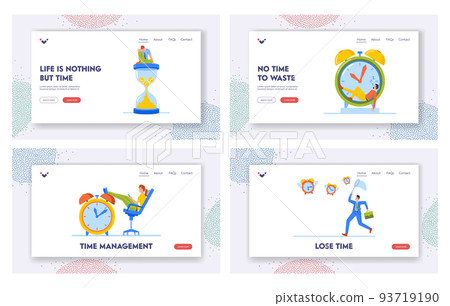 Business People Loosing Time, Procrastination Landing Page Template Set. Busy Businessmen and Businesswomen Sleep 93719190