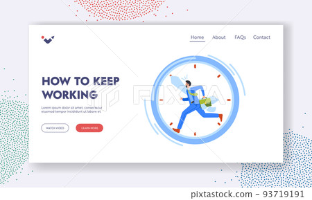 How to Keep Working, Races over Time, Deadline Landing Page Template. Anxious Businessman Running in Huge Alarm Clock 93719191