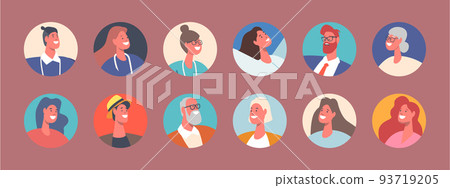 Set of People Avatars, Male and Female Characters with Different Appearance. Young and Mature Men or Women Portraits 93719205