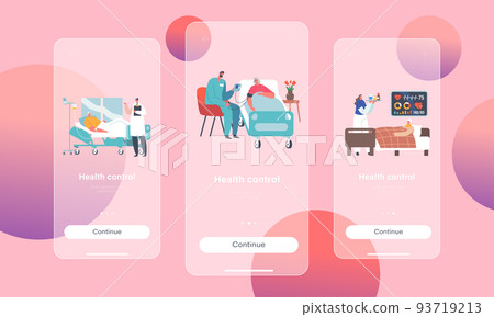 Health Control Mobile App Page Onboard Screen Template. Elderly People Hospitalization. Senior Characters Lying in Bed 93719213
