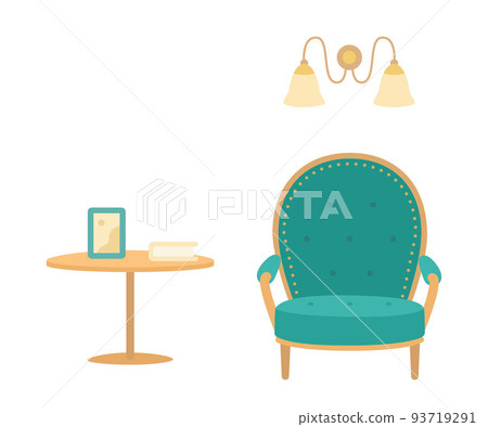 Cozy soft green armchair and coffee table. On white background Cozy soft green armchair and coffee table. On white background 93719291