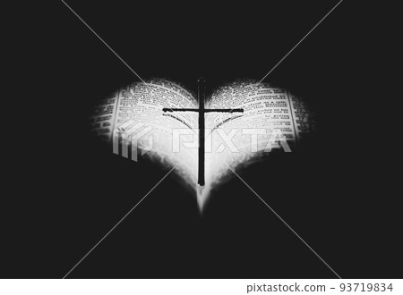 Bible Words, Bible Books, Cross of Jesus Christ and Bright Light Heart 93719834