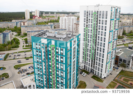 Residential complex, 25 storey and 16 storey residential buildings, a bird's eye view of the city. Western part of the city, Akademichesky district 93719936