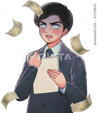 Gekiga cartoon style, illustration of a businessman with tight cash flow 93720620