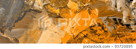 Banner of abstract autumn background. Smeared orange paint on canvas. Abstract background, template for design. Banner of abstract autumn background. Smeared orange paint on canvas. Abstract background, template for design. 93720895