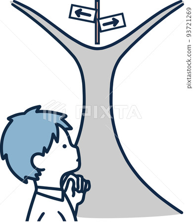 A man who is troubled by a parting road, life branching, simple illustration 93721269