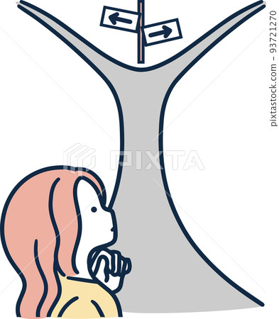A woman who is troubled by a parting road, life branch, simple illustration 93721270
