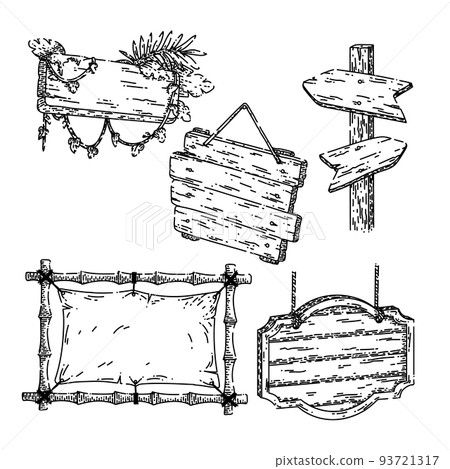 wooden signboard set sketch hand drawn vector wooden signboard set sketch hand drawn vector 93721317