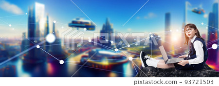 A girl who fantasizes about a futuristic city 93721503