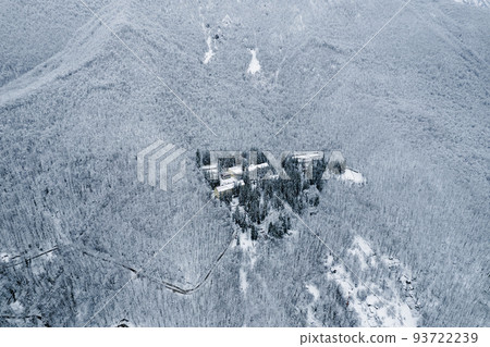 Winter mountain landscape: The Rosa Khutor Alpine Resort near Krasnaya Polyana panoramic background. Winter mountain landscape: The Rosa Khutor Alpine Resort near Krasnaya Polyana panoramic background. 93722239