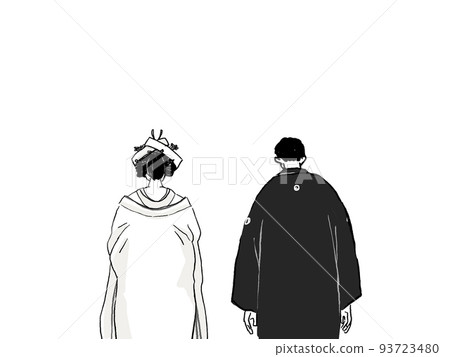 Japanese bride and groom bowing, corner hidden, monotone Japanese bride and groom bowing, corner hidden, monotone 93723480