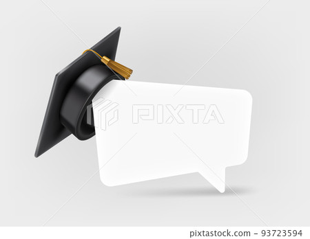 Black graduation cap with blank speech cloud. 3d vector icon isolated on white background 93723594