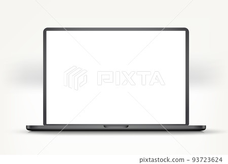 Modern black laptop with blank screen. 3d vector mockup for design Modern black laptop with blank screen. 3d vector mockup for design 93723624