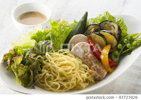 Ramen salad and sauce served in a bowl Ramen salad and sauce served in a bowl 93723926