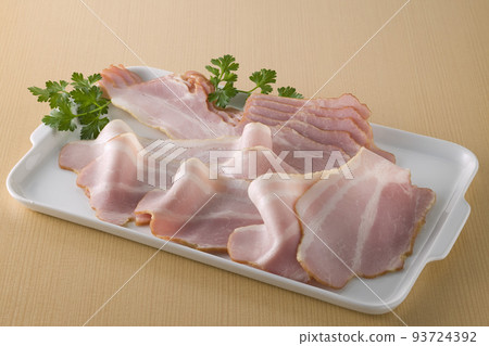 sliced bacon on a plate sliced bacon on a plate 93724392