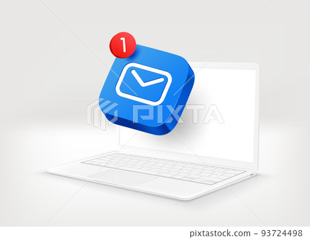 White modern laptop with new letter icon. 3d vector illustration 93724498