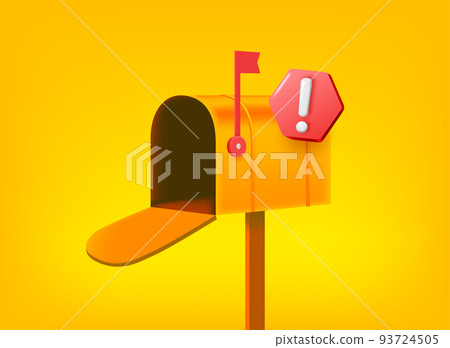 Mailing box with exclamation point pictogram. Vector 3d illustration 93724505