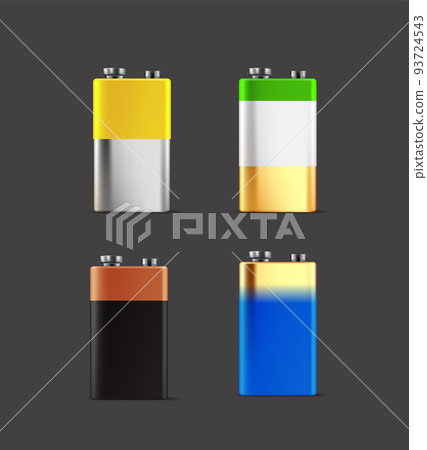 Different color 9v batteries set. 3d vector clipart Different color 9v batteries set. 3d vector clipart 93724543
