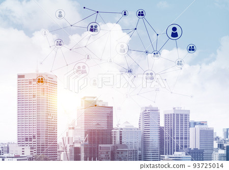 Modern city and social net as concept for global networking 93725014