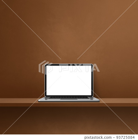 Laptop computer on brown shelf. Square background Laptop computer on brown shelf. Square background 93725084