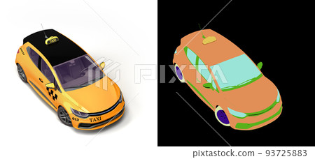 taxi cab online internet service transportation concept  yellow taxi 3d render on white with alpha 93725883