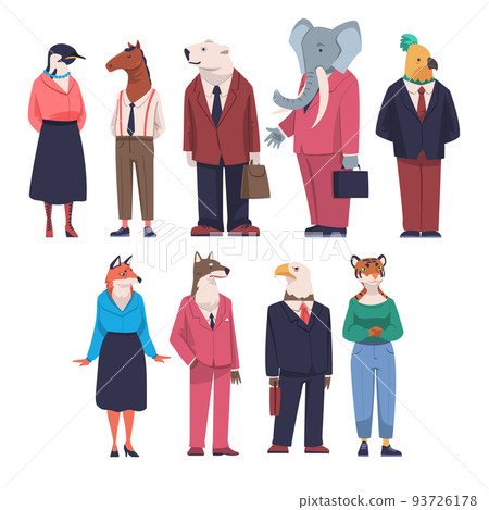 Animal Office Employee Wearing Formal Corporate Suit Standing Vector Set 93726178