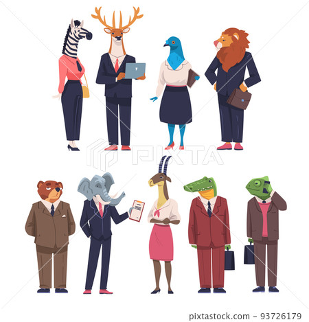 Animal Office Employee Wearing Formal Corporate Suit Standing Vector Set 93726179