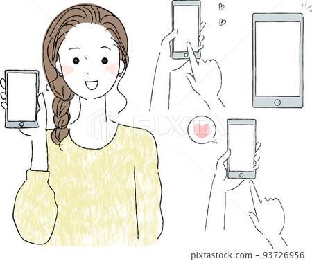 A woman holding a smartphone A hand holding a smartphone A woman holding a smartphone A hand holding a smartphone 93726956