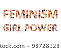 Feminism elements and text set. Feminist colored elements on a white background. Design of women's textile t-shirt. Vector illustration. 93728123