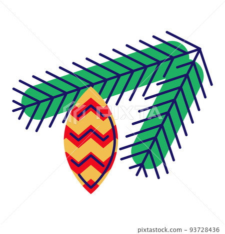 Illustration of Christmas spruce branch with cone. Happy New Year decoration. Holiday seasonal object. 93728436