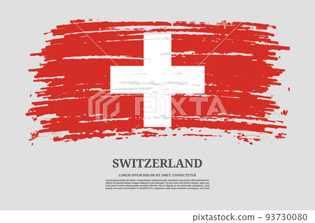 Switzerland flag with brush stroke effect and information text poster, vector 93730080