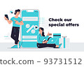 A phone with special offer of the store. Store special offers advertisement. Vector illustration 93731512