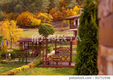 Autumn landscape with trees and house, Bulgaria 93732096