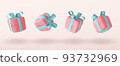 Cute pastel gift boxes different angles set. 3D holiday surprise boxes. 93732969
