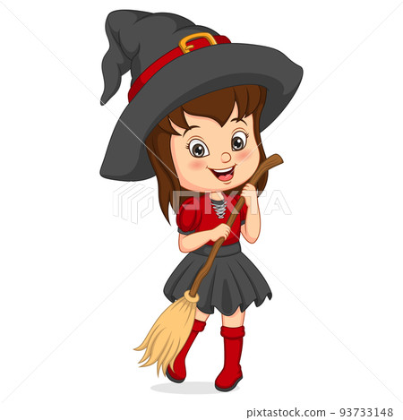 Cartoon little girl wearing halloween witch costume 93733148