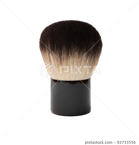 Short makeup brush on a white background. isolated. Cosmetic brush black-violet. Clipping path. Travel size. 93733556