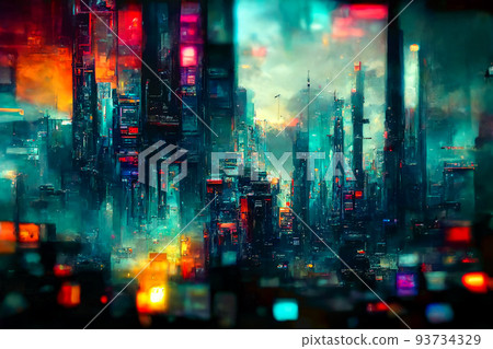 night view city cyberpunk style 3D rendering night view city cyberpunk style 3D rendering 93734329