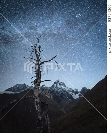 Night landscape with starry sky above Ushba mount, Zemo Svaneti, Georgia Night landscape with starry sky above Ushba mount, Zemo Svaneti, Georgia 93734366