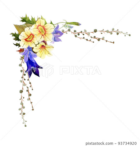 Watercolor blue flowers floral branch bluebell Stock Illustration