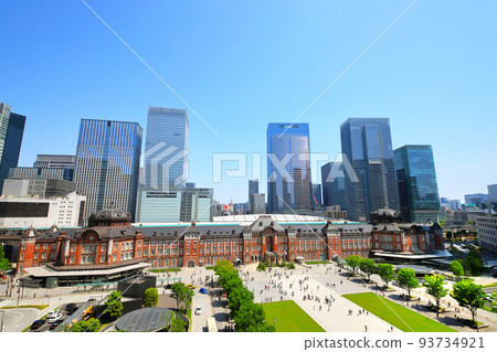Tokyo station red brick station building and skyscrapers Tokyo station red brick station building and skyscrapers 93734921