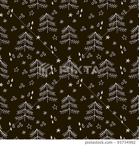 Vector Christmas seamless pattern with hand drawn doodles elements. Black and white illustration. 93734992