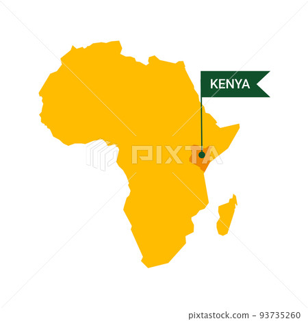 Kenya on an Africa s map with word Kenya on a flag-shaped marker. Vector isolated on white background. 93735260