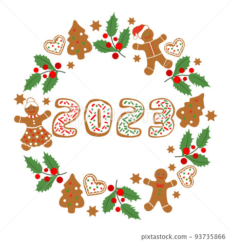 Vector Merry Christmas New Year 2023 Gingerbread 93735866