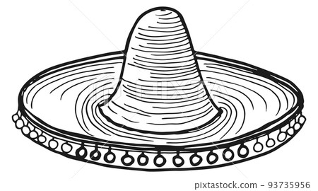 Sombrero sketch. Engraved traditional mexican hat icon 93735956