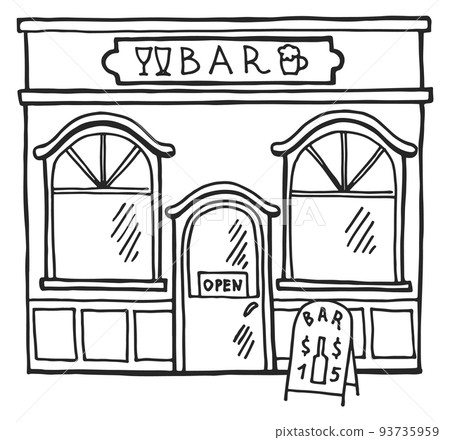 Bar exterior sketch. City architecture. Building facade 93735959