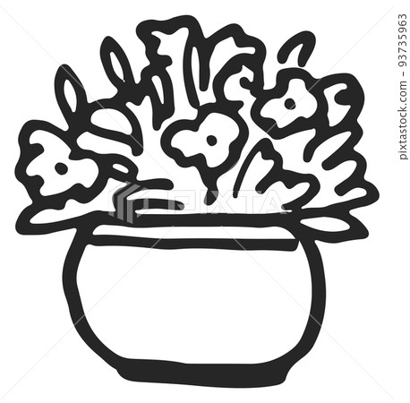 Flowerpot with blooming plant. Hand drawn houseplant flower 93735963