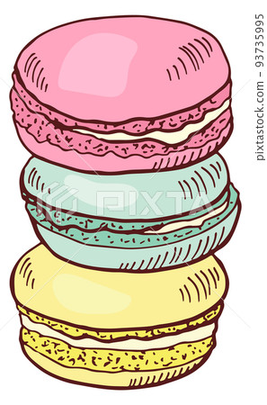 Colorful macarons. Almond french tasty pastry doodle Colorful macarons. Almond french tasty pastry doodle 93735995